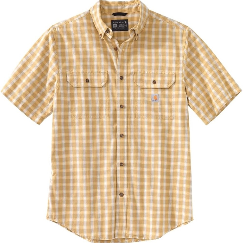 Carhartt Men’s Loose Fit Cotton Short Sleeve Plaid‎ Shirt Yellow White Sz L